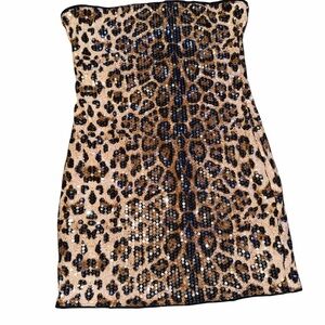 Cheetah Print Sequin Strapless Dress